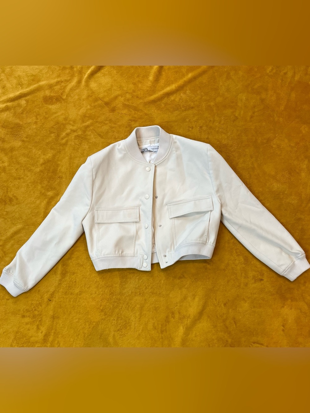 ZARA White Cropped Bomber Jacket